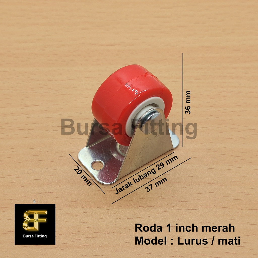 Roda 1 inch merah / roda nylon 1 inch / roda caster / roda lemari / roda trolley / roda etalase