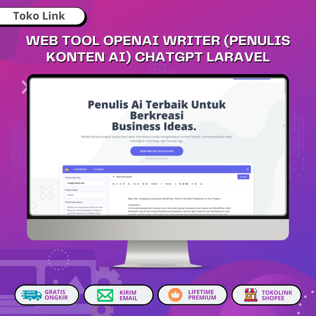 Web Tool OpenAI Writer (Penulis Konten AI) ChatGPT Laravel