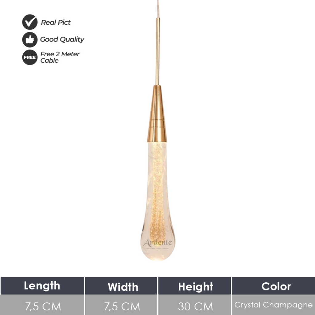 ARDENTE 000383 Lampu Gantung / Pendant Lamp Void Crystal Champagne Tinggi 30 cm Lampu Void Modern