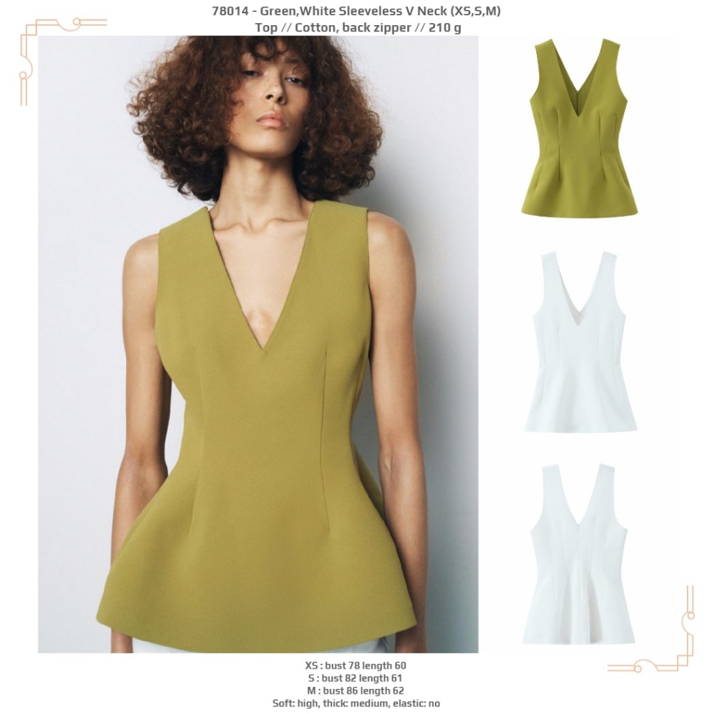 78014 - White/GRN  Sleeveless V Neck (XS,S,M) - tankTop