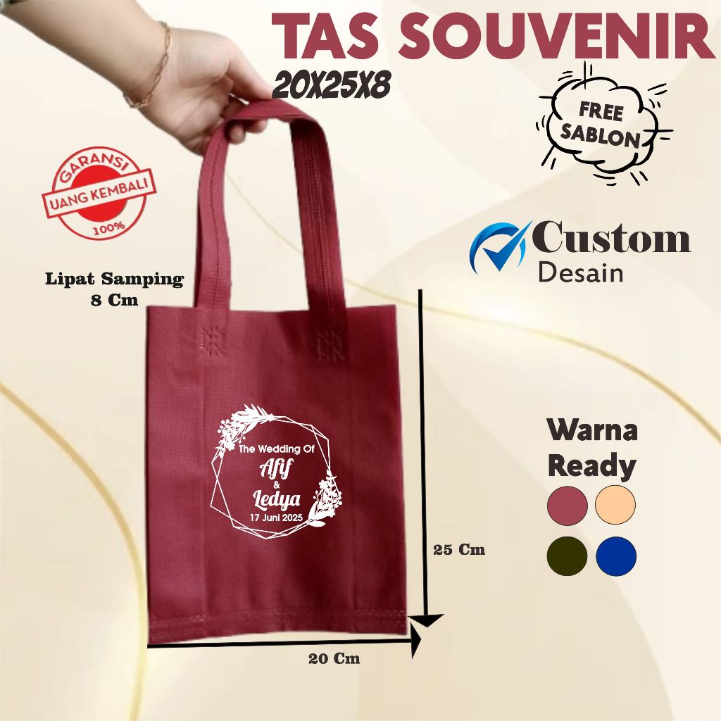 

RORO 9 | Tas Custom 20x25x8 KUAT Spunbond Goodie Bag Sablon Wedding Khitan Promosi Umroh Ultah