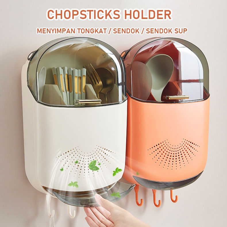 Tempat Sendok Garpu Sumpit Dengan Tutup Rak Wadah Dapur Tertutup Rak Sendok Kandang Peralatan Makan