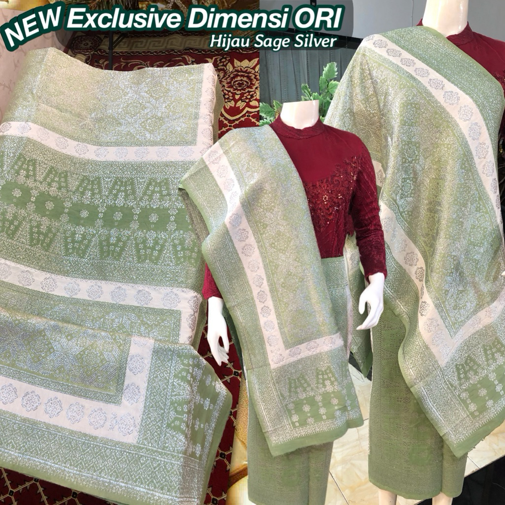 NEW Exclusive Songket Dimensi ORI /Hijau Sage/ Songket Panca Warna Dimensi/ songket tenun asli palem