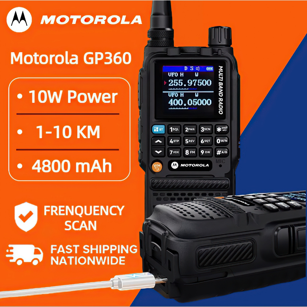 HT Motorola GP360 Walkie Talkie High Power 10Watt Two Way Radio Portable Wailkie Talkie Long Range 2