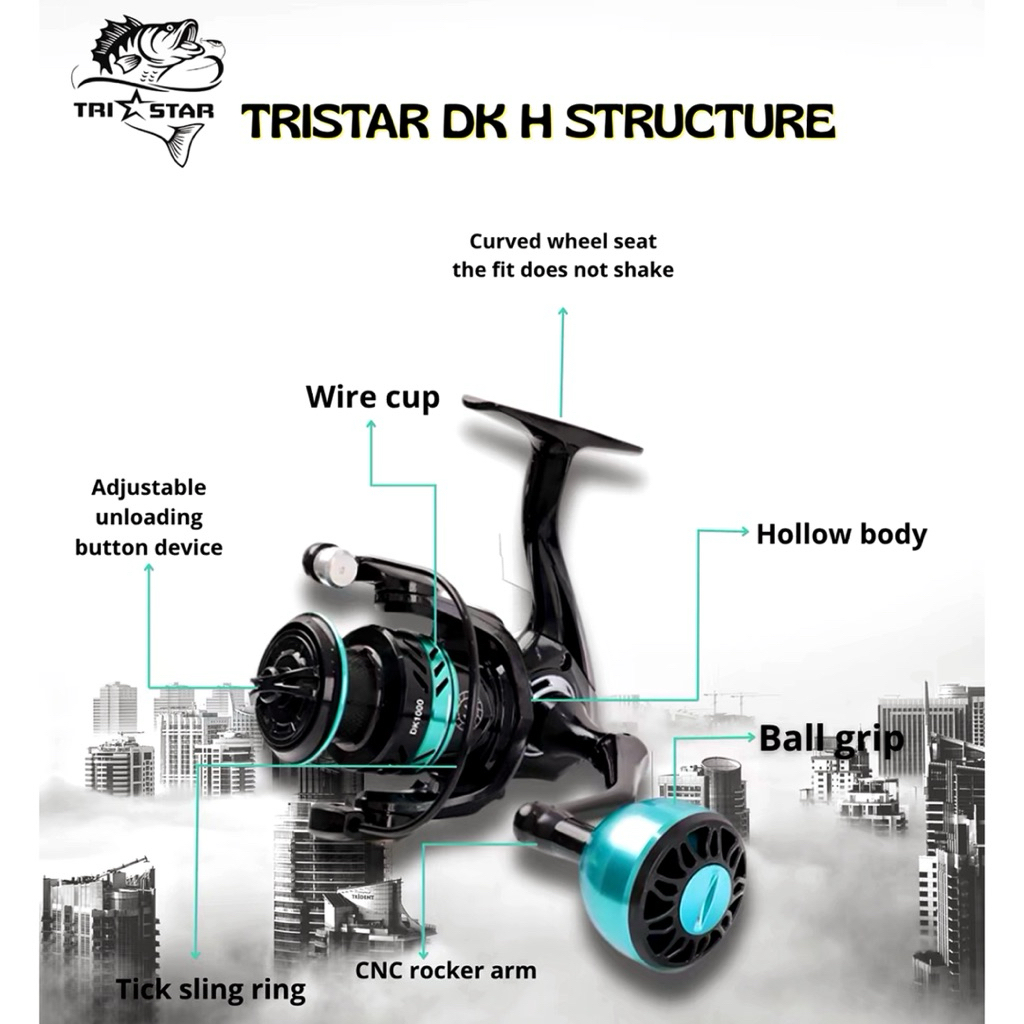 REEL SPINNING / REEL PANCING METAL TRISTAR DK 1000-6000 ( POWER HANDLE )