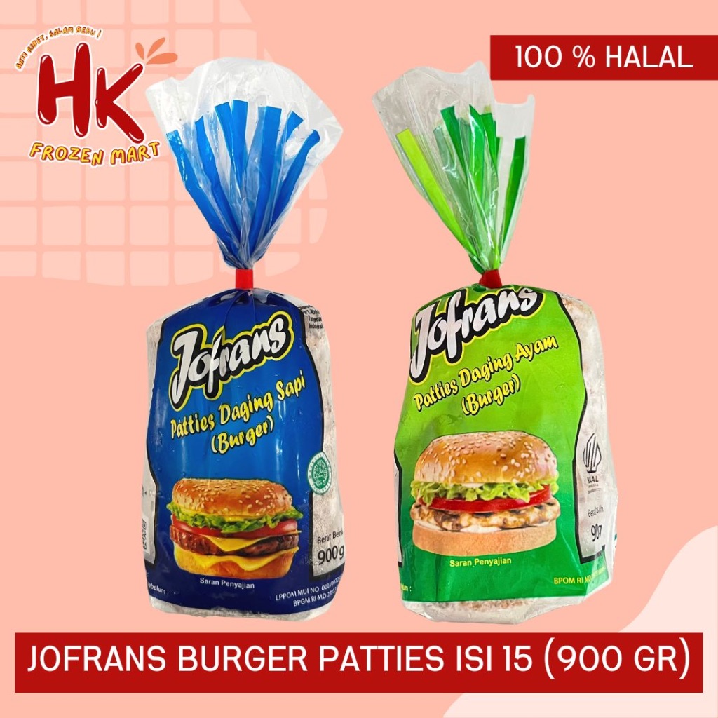 

Jofrans Patties Burger Sapi / Ayam 900 gr isi 15pcs | premium tebal HK Frozen Mart
