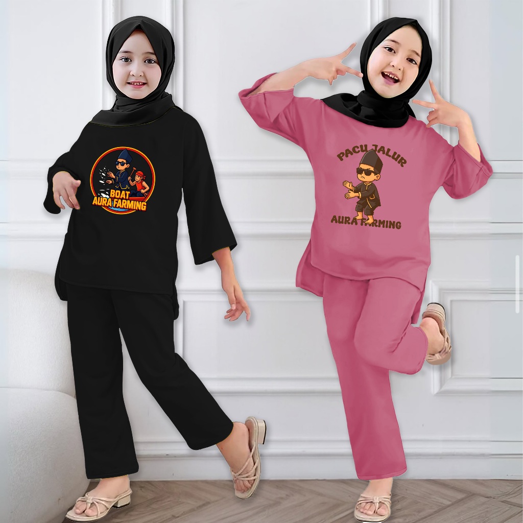 Setelan Pacu Jalur viral Kaos aura farming baju anak Perempuan pacu jalur aura farming