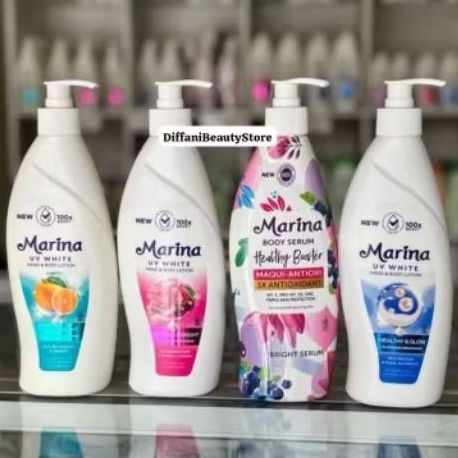 ❤️DiffaniBeauty❤️ MARINA UV WHITE HAND & BODY LOTION / MARINA BODY SERUM HEALTHY BOOSTER 350ML KEMAS
