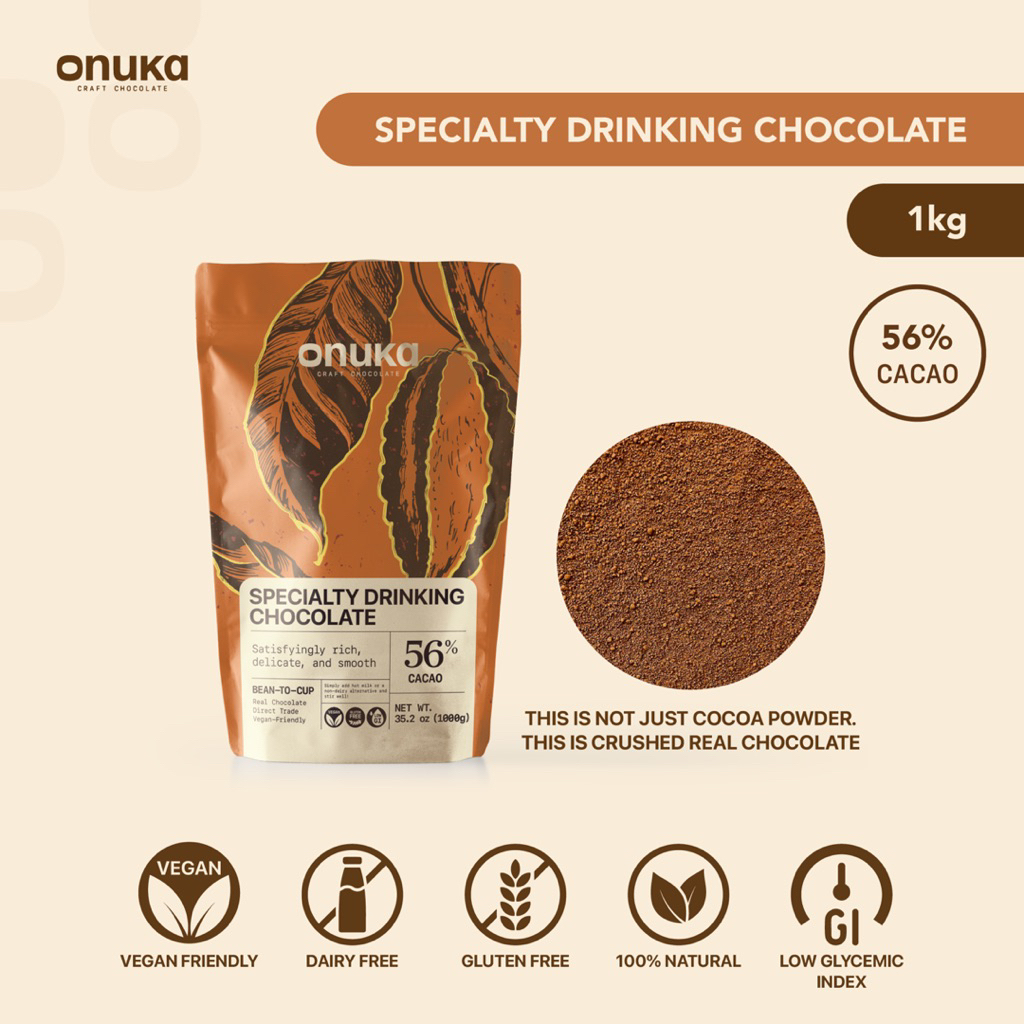 

Onuka 56% Dark Specialty Drinking Chocolate 1kg / Minuman Coklat Asli Gula Aren