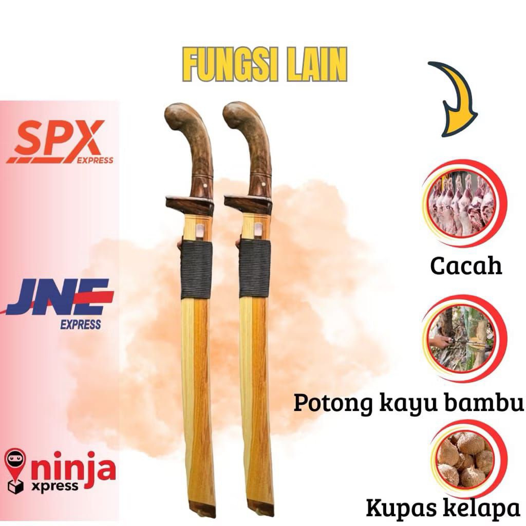 Golok Jepit Baja Kayu Jati | Pisau Tebas Bambu | Peralatan berkebun