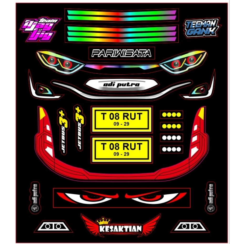 stiker lampu miniatur bus jb3 RGB logo ajag ijig