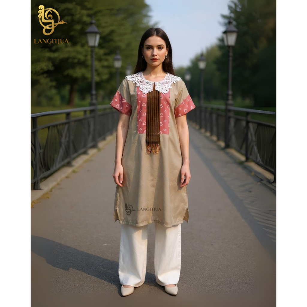 SAFEA -TUNIK KOMBINASI | DRESS CASUAL BAHAN KOMBINASI BATIK TENUN