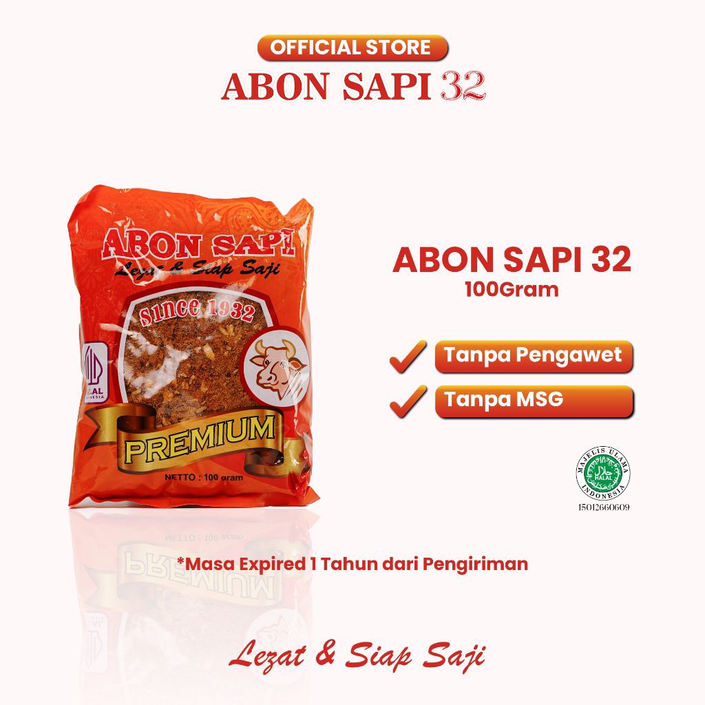 

Abon Sapi 32 Asli Premium Siap Tanpa Pengawet | 50gr 1 dus isi 20 | 100gr isi 10 | 250gr satuan