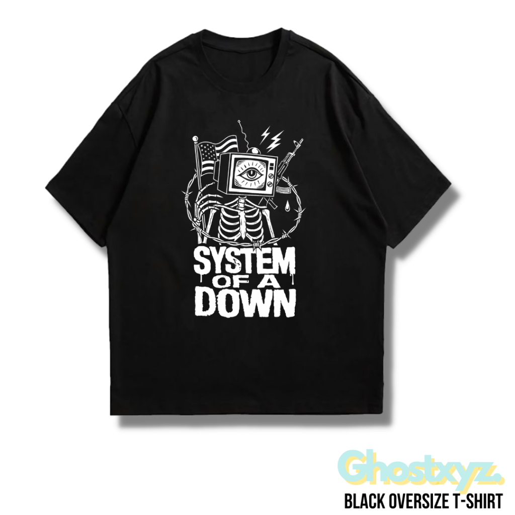 Ghostxyz T-Shirt System Of A Down Black Oversize Vintage Tee Baju Kaos