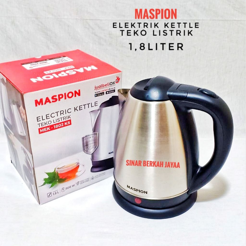 MASPION Teko Listrik Stainless Steel 1,8 Liter mek1802 Kettle Listrik Pemanas Air