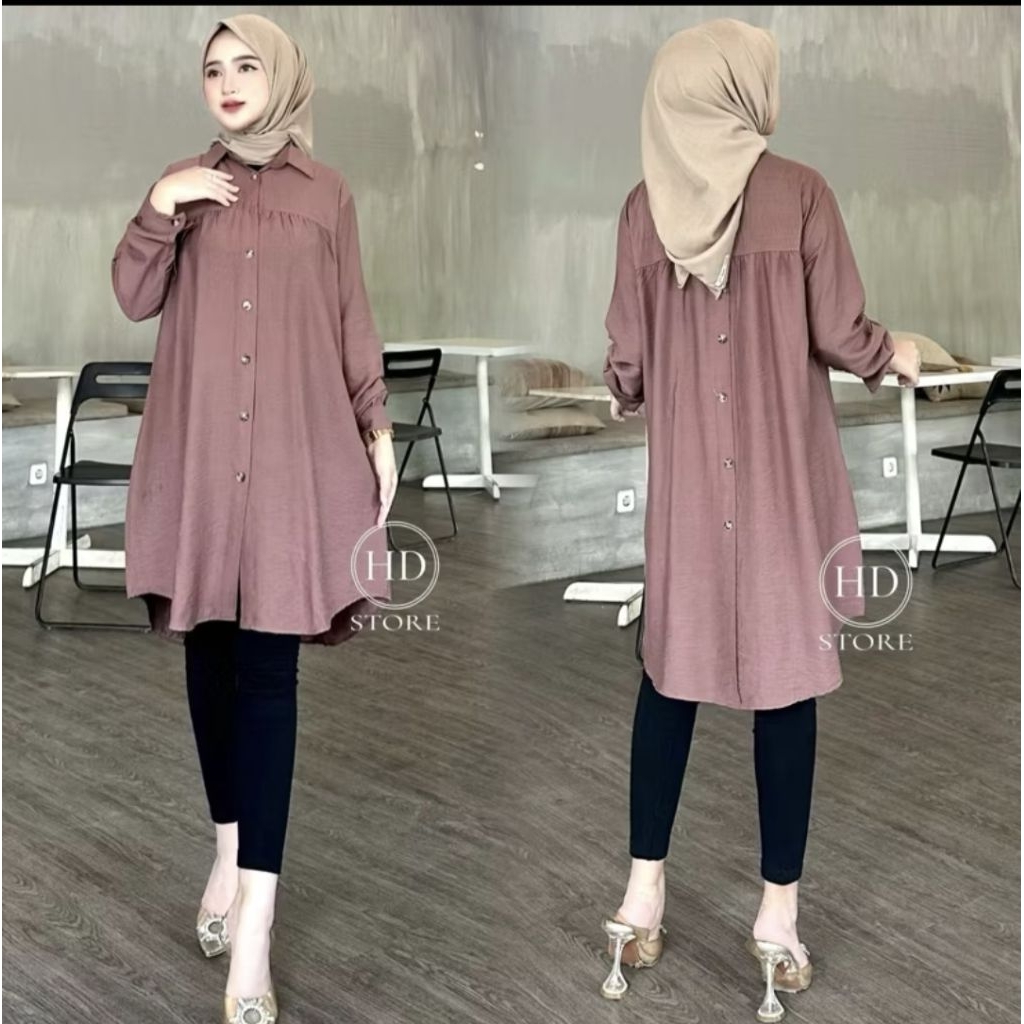Tunik polos kancing depan dan belakang