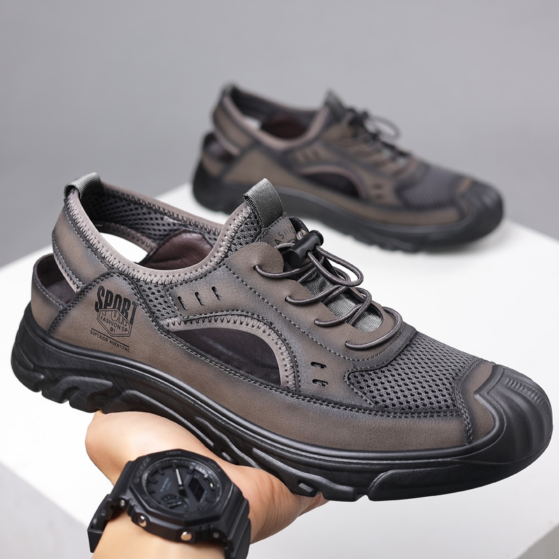 Sandal Kulit Pria Kasualanti Sendal Kulit Asli Cowok Outdoor Hiking Mendaki