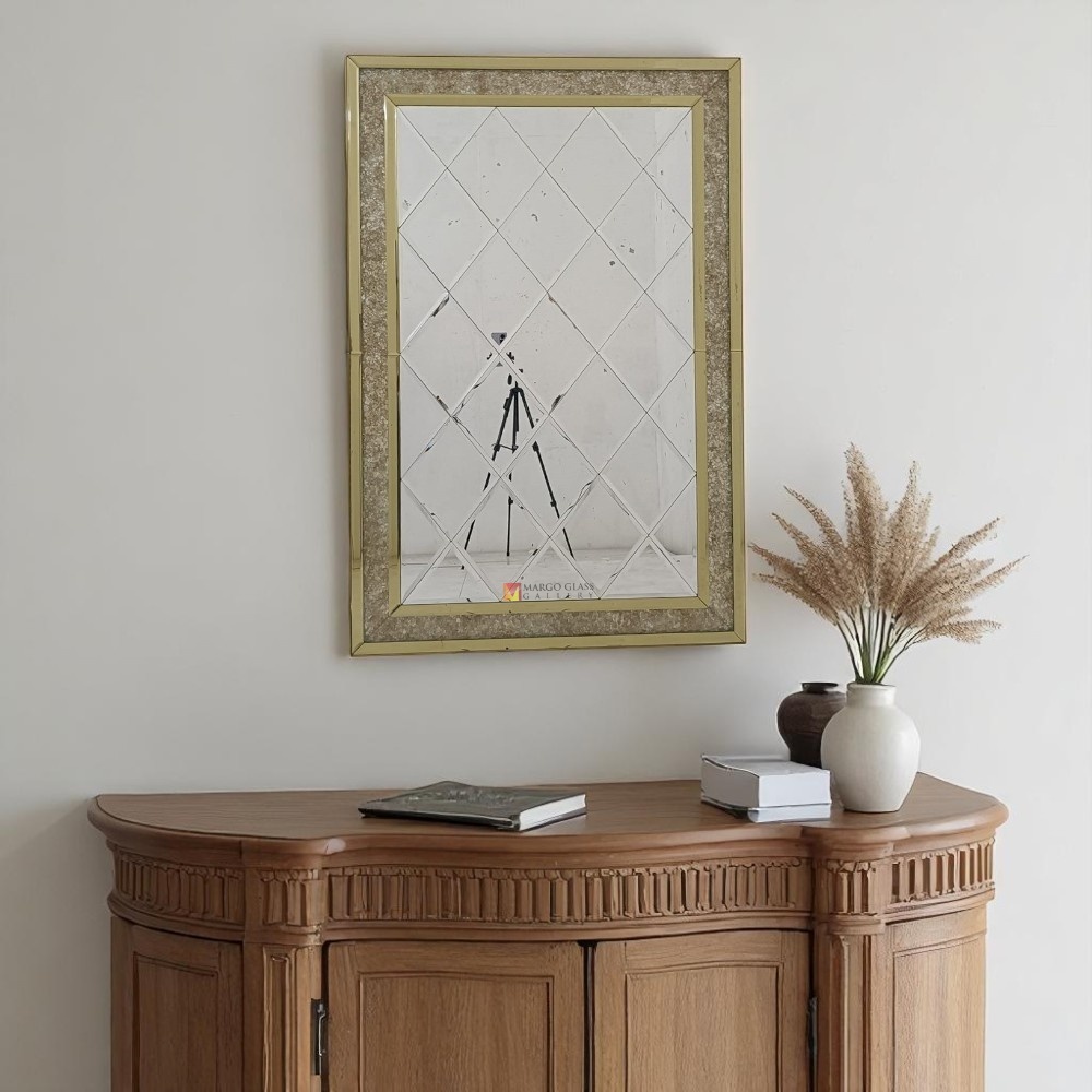 Cermin Bevel  Gold Gantung Frame Kristal cermin Gold 150 x 100 cm