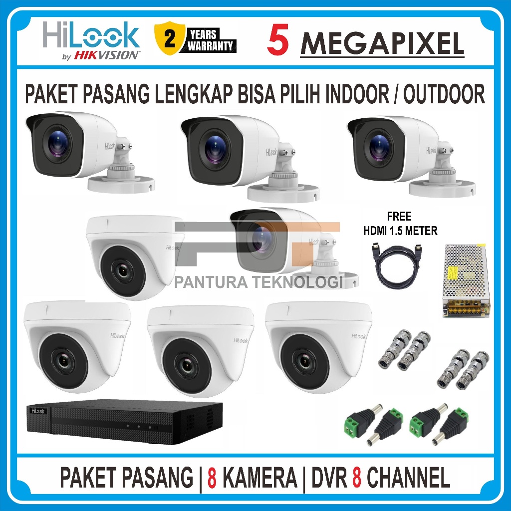 PAKET CCTV HILOOK DVR 8 CHANNEL 8 CAMERA 5MP TURBO HD SERIES PAKET CCTV KOMPLIT / PAKET CCTV HILOOK 