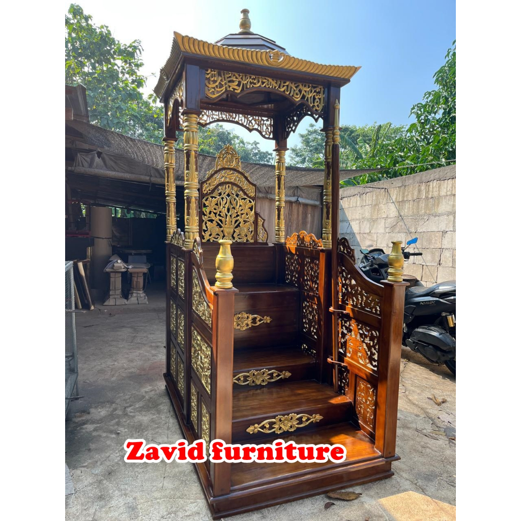 Mimbar masjid tangga, mimbar masjid tangga kayu jati, mimbar masjid tangga mewah, mimbar masjid tang