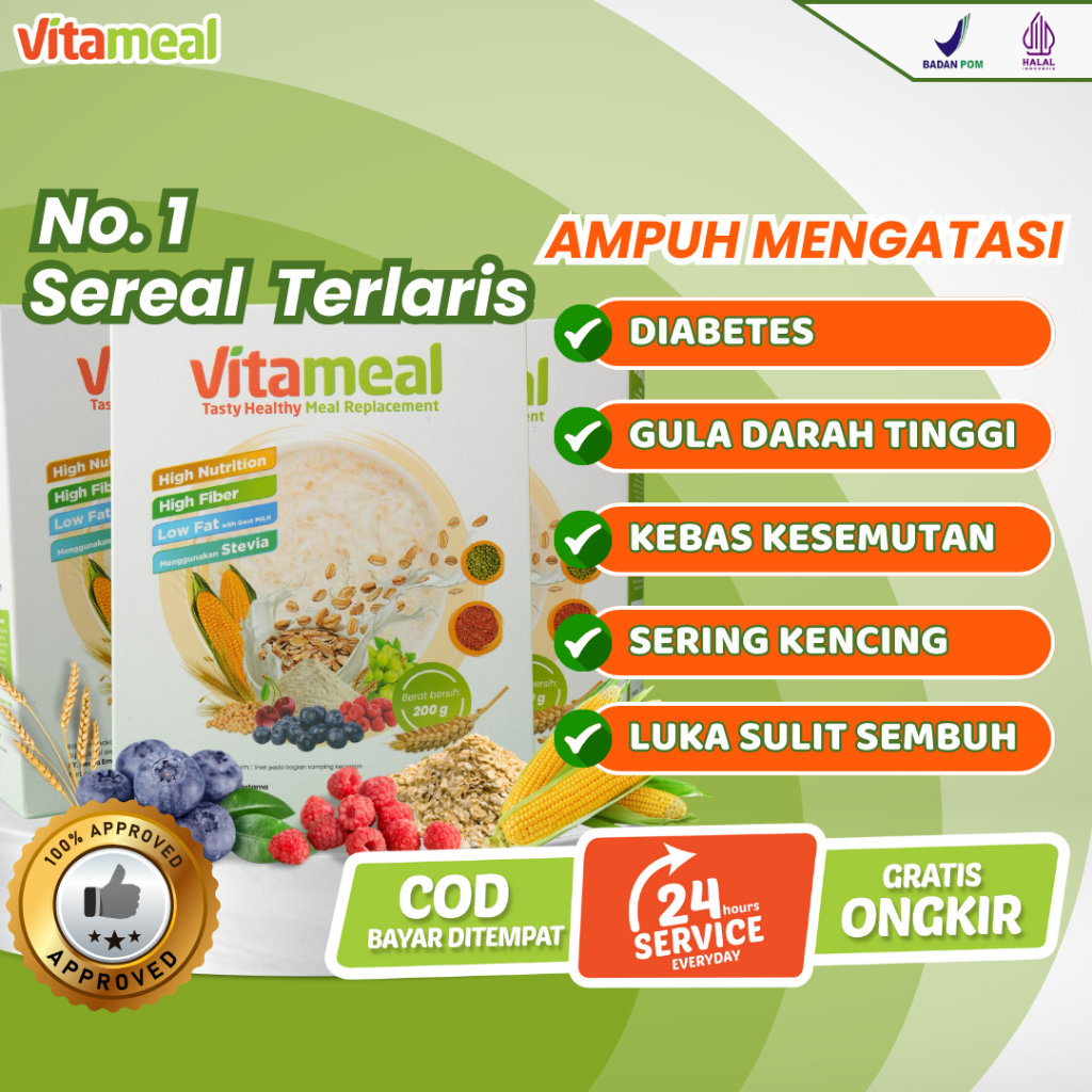 

[GARANSI] Vitameal Sereal Multigrain Penurun Gula Darah Kolesterol Atasi Maag GERD Asam Lambung Diet Sehat BPOM HALAL Vitamil VETAMEAL GERD
