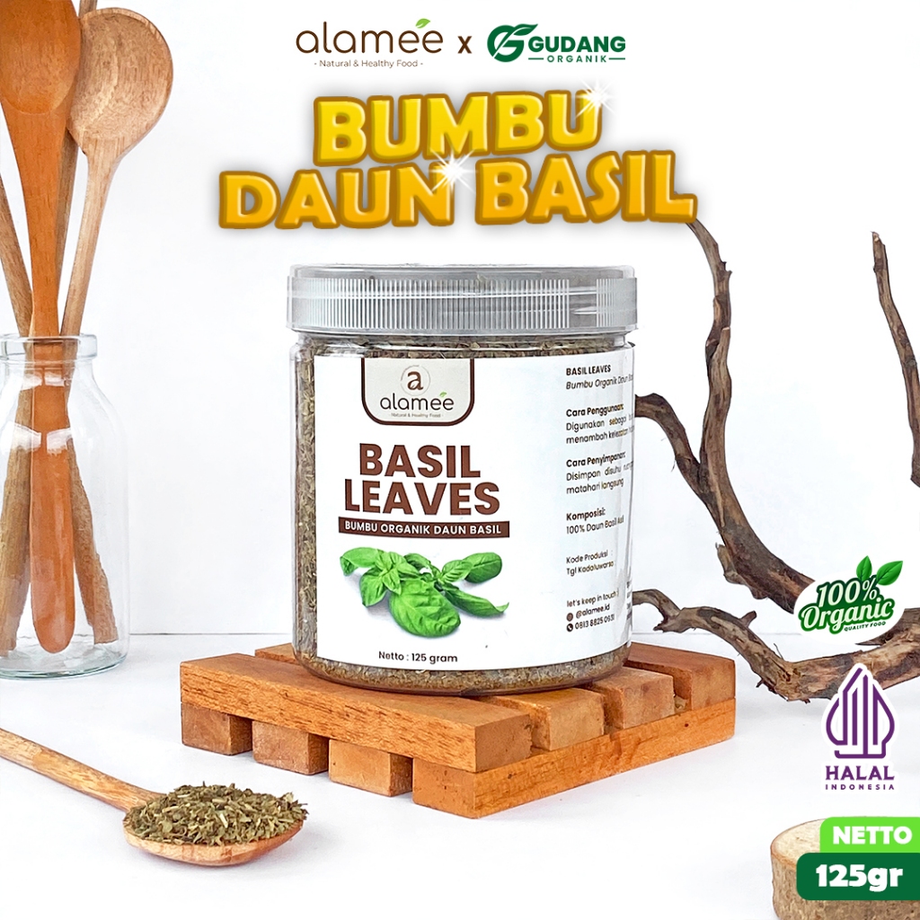 

alamee bumbu organik basil toples daun segar aroma khas bumbu alami tumbuh alami citarasa autentik