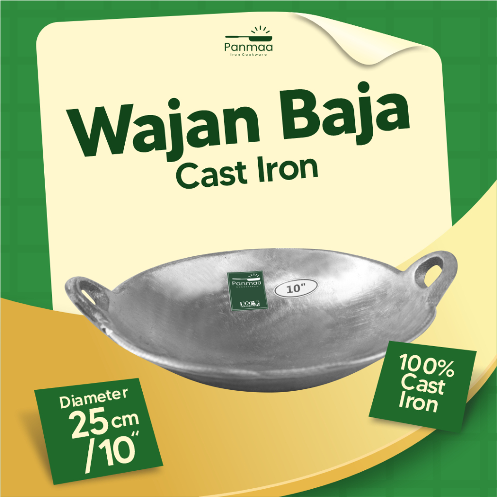 Wajan baja cor 10” (25cm) tebal anti lengket / kuali besi cor/ Wok cast iron / wajan penggorengan