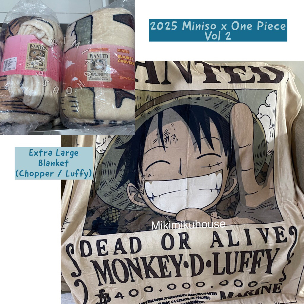 MINISO x ONE PIECE BLANKET WANTED SELIMUT CLASSIC COLLECTION EXTRA LARGE LUFFY CHOPPER BOUNTY LEMBUT
