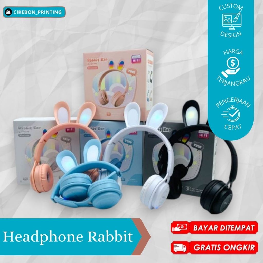 HEADPHONE RABBIT / HEADPHONE LUCU / HEADSET BLUETOOTH / RABBIT EAR LED / MURAH / CIREBON / COD / FRE