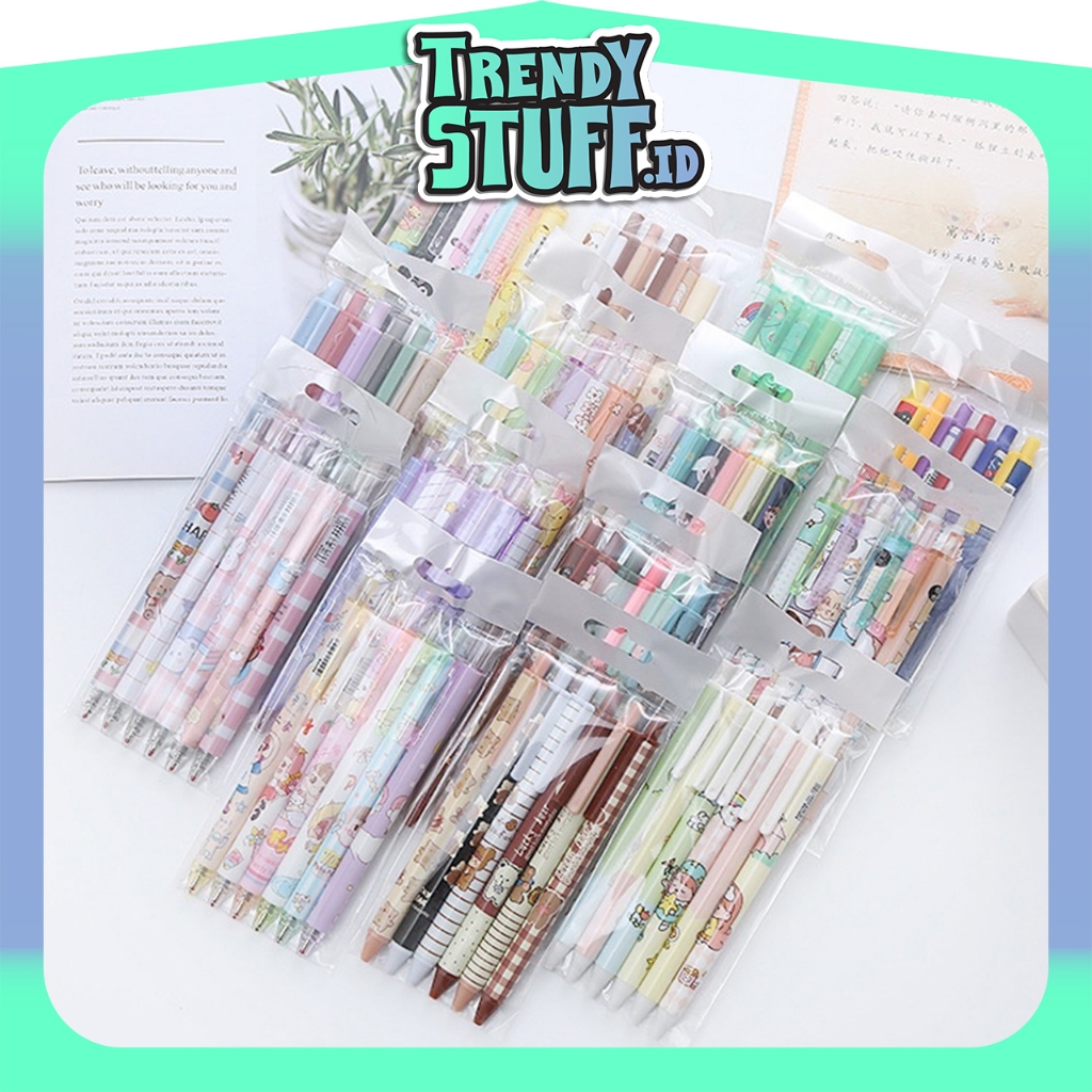 

TrendyStuff.id Pulpen Set Karakter Lucu Pulpen Mekanik isi 6pcs Bolpoin Gel S110
