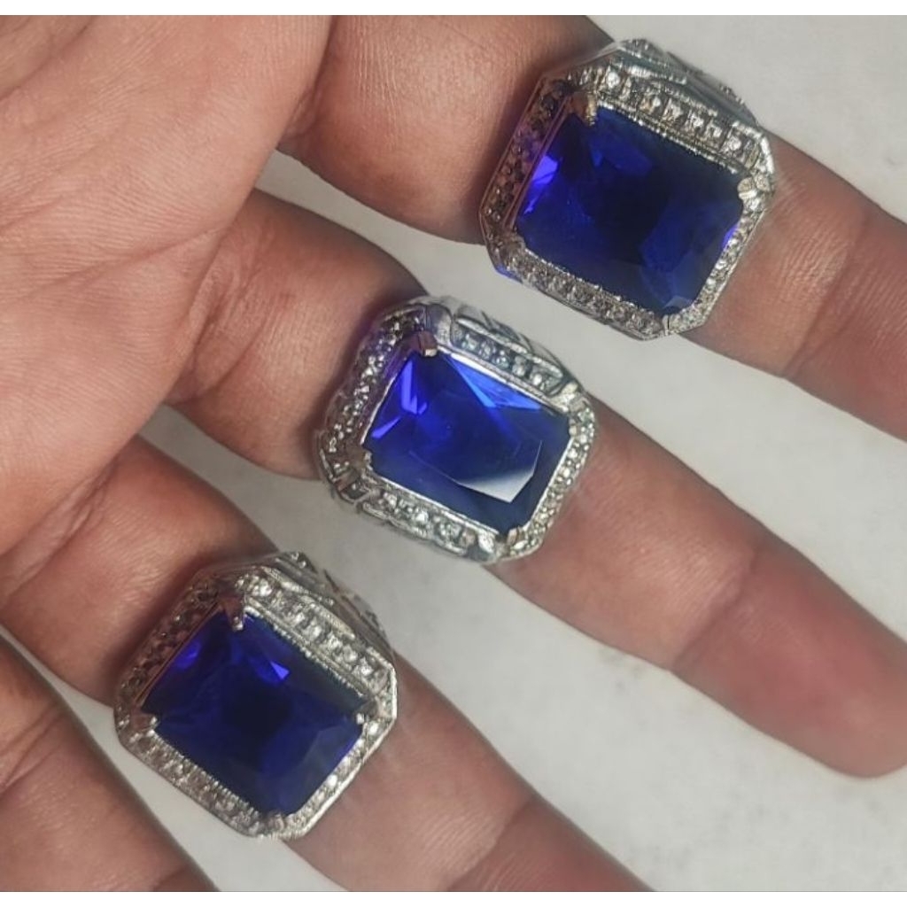 batu cincin blue safir cutting octagon