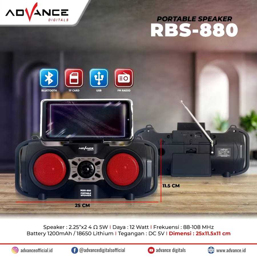 Speaker Bluetooth Radio FM Advance rbs 880 Jangkauan 10 Meter