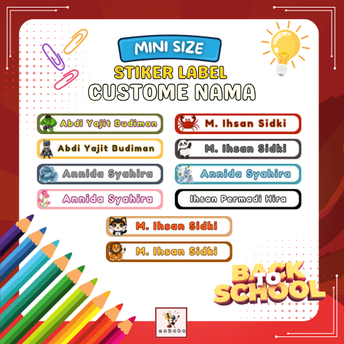 

[Isi 200 Pcs] Stiker Nama Custom 6.5 x 1 Cm Bahan Chromo Desain Label Buku Anak Peralatan Sekolah