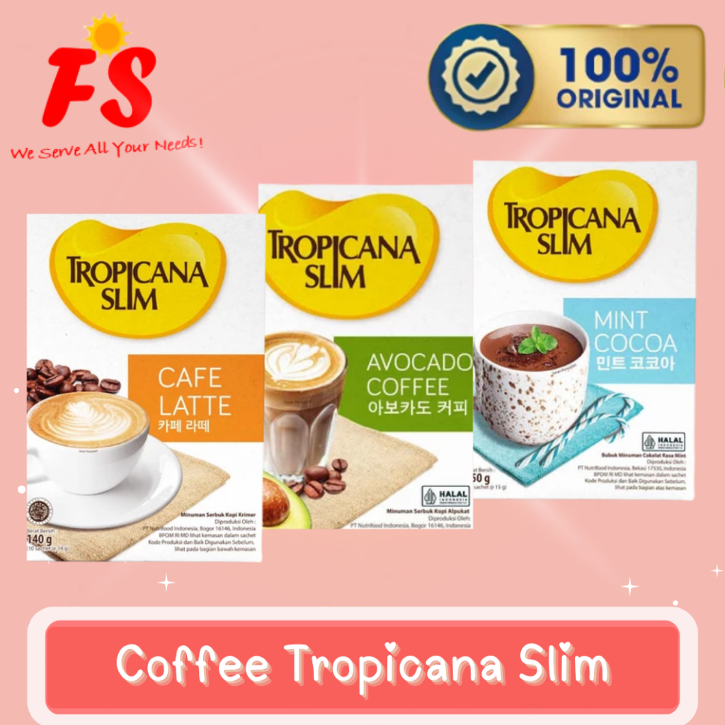 

TROPICANA SLIM CAFE LATTE/ AVOCADO/ MINT COCOA 10 SACHET - KOPI SUSU/ COKLAT NIKMAT TANPA GULA PASIR