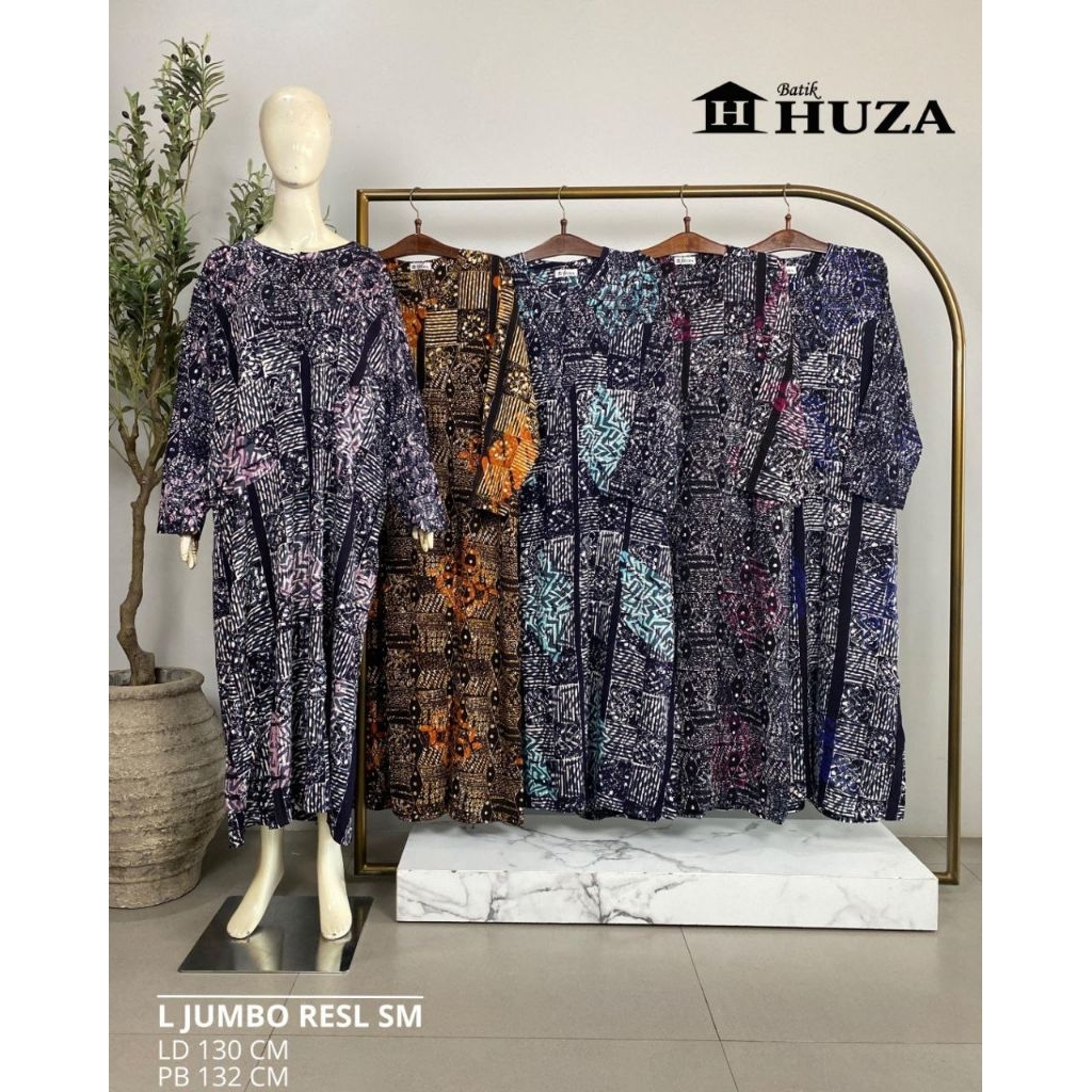 {LD 130 CM} Daster Huza Batik Pekalongan ll Longdres Jumbo Resleting Lengan Panjang