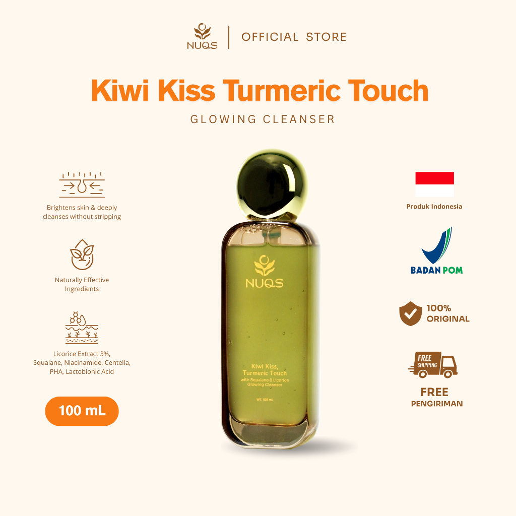 Facial Wash Kiwi Kiss Glowing Cleanser 100ml Pembersih Wajah Brightening untuk Semua Jenis Kulit Men