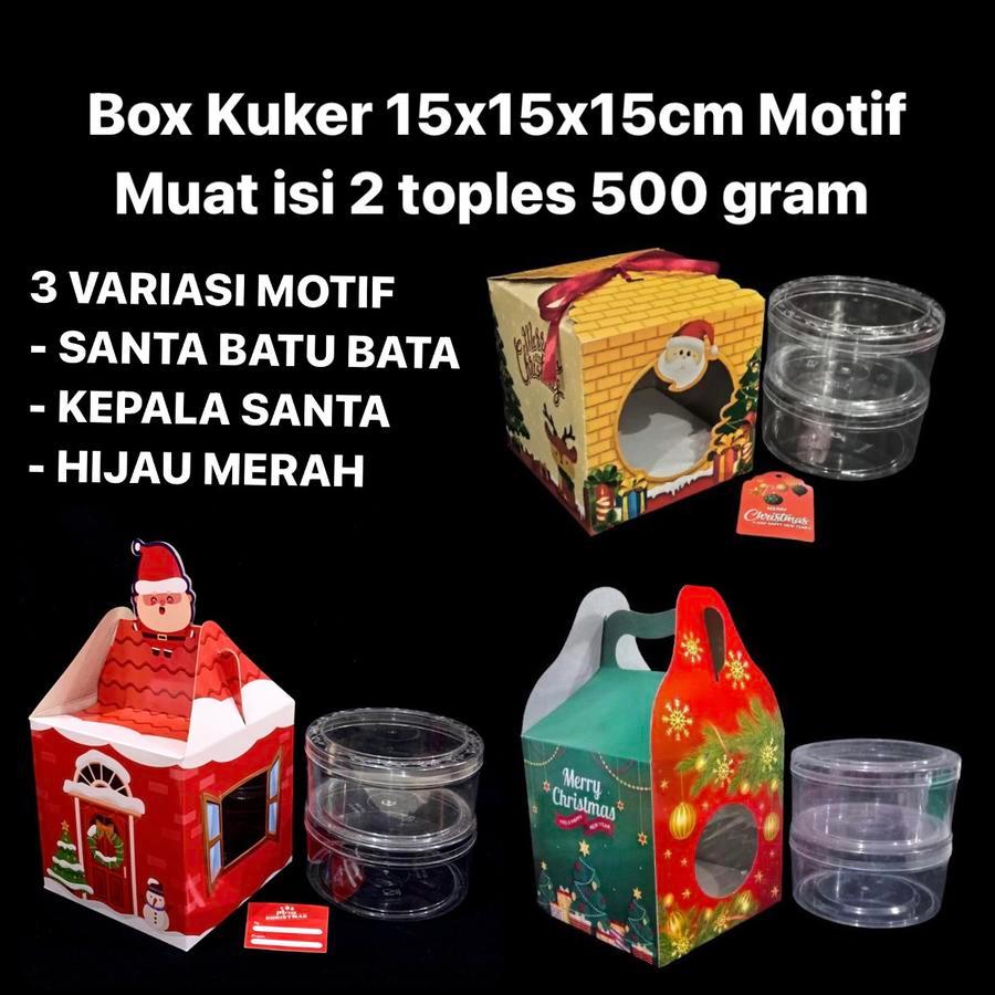 

box tenteng natal muat toples kuker 500gr isi 2 hampers kado christmas santa 15x15x15cm