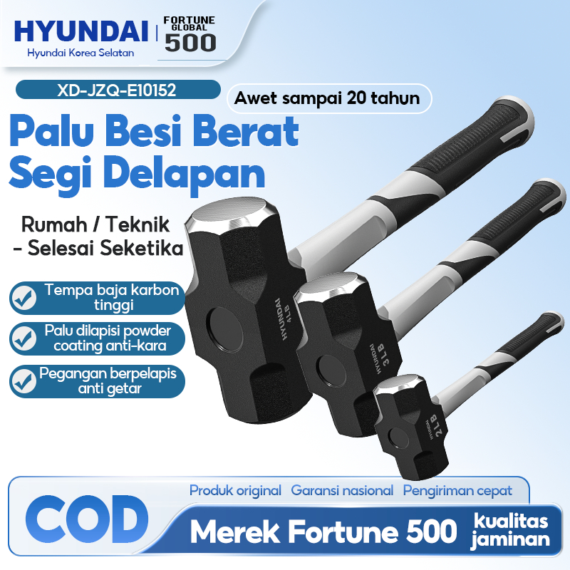 100% ORIHYUNDAI 2LB/3LB/4LB Palu Segi Delapan Palu Besi Tugas Berat Palu Batu Jumbo Palu Persegi