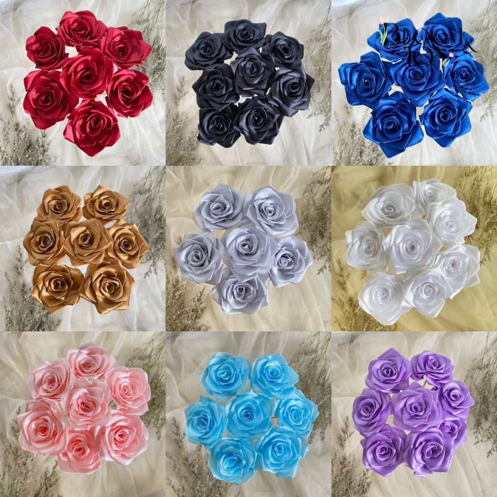 Bunga mawar satin 1 tangkai BUNGA MAWAR LIPAT PITA SATIN