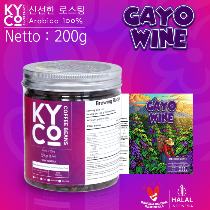 

Biji Kopi Arabika Gayo Wine 200 gram - Specialty Coffee | Roast Beant | Gayo Aceh | Medium Roast | Kiyowo Coffee Roastery