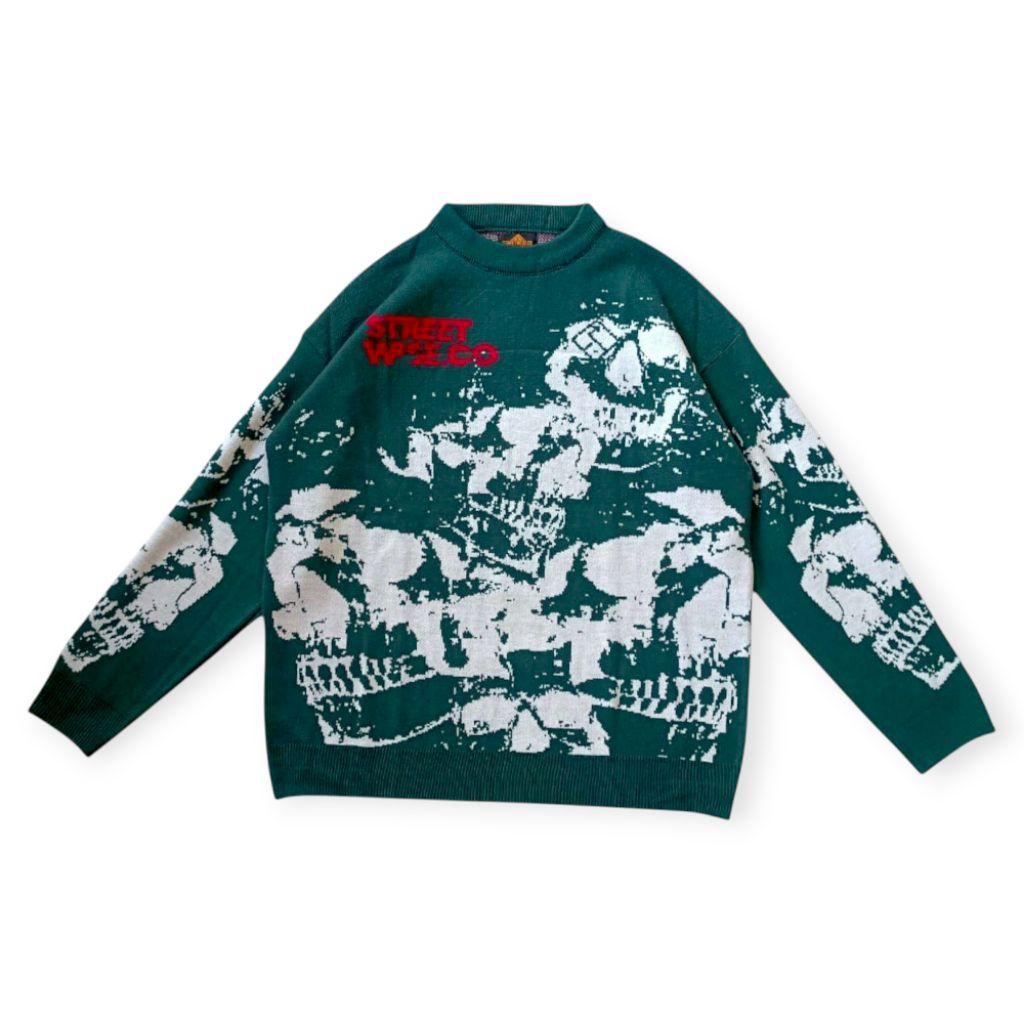 STREETWISE Knitwear Sweater Skull Green | Sweater Rajut Unisex Premium
