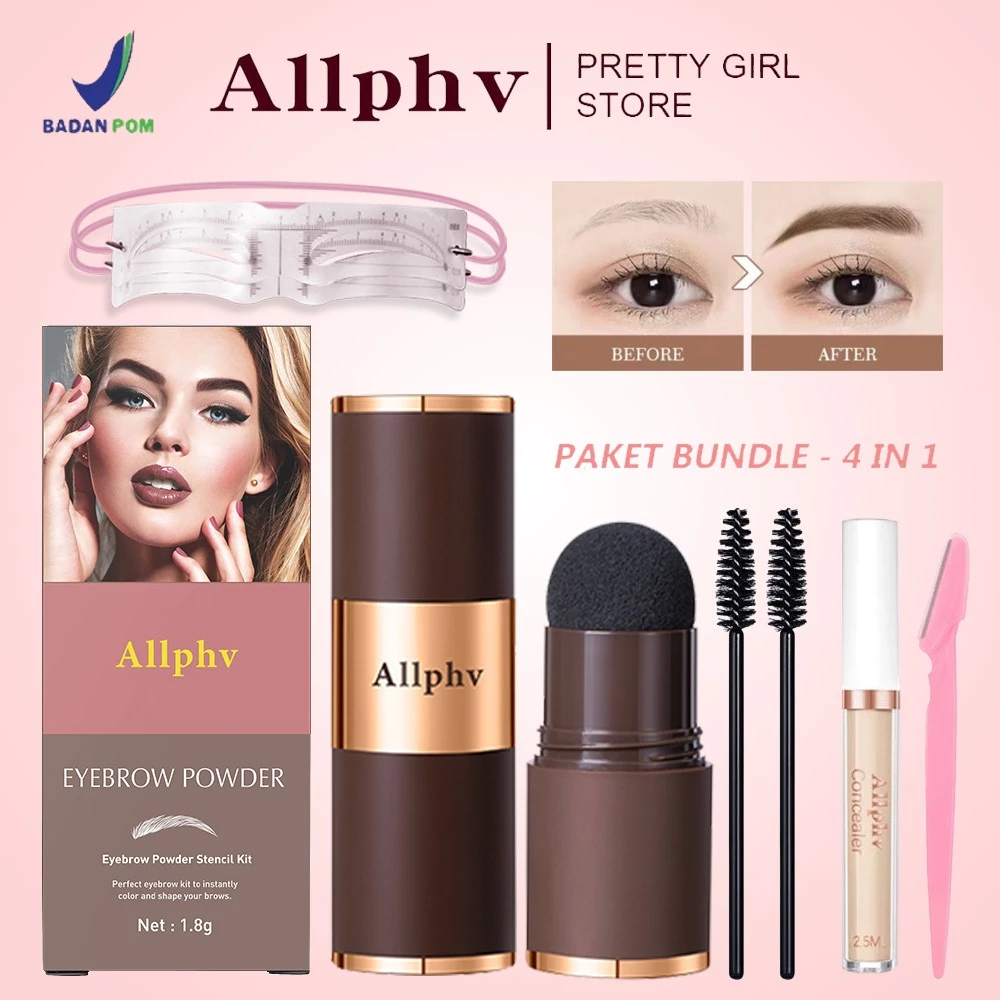 ALLPHV Eyebrow Powder Kit Paket Cetakan Alis Tali Karet Tempel Eyebrow Powder Kuas Sisir Alis Waterp
