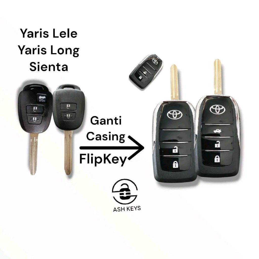 Casing Lipat flipkey Untuk Remot Kunci Mobil Yaris Long, Yaris Lele, Sienta. Cover Kunci