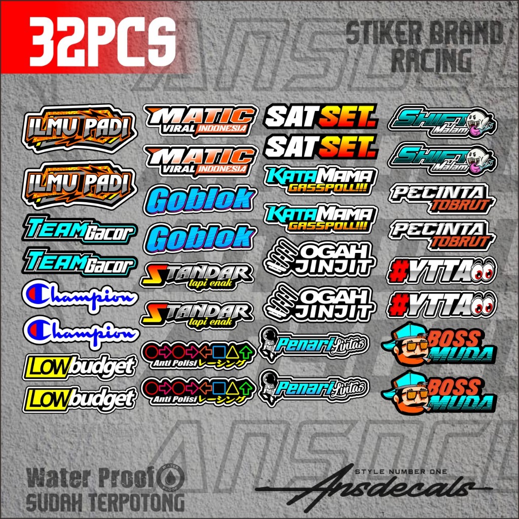 

STIKER PACK PAKET ISI 32 PCS STIKER BRAND KATA - KATA STIKER VYNIL