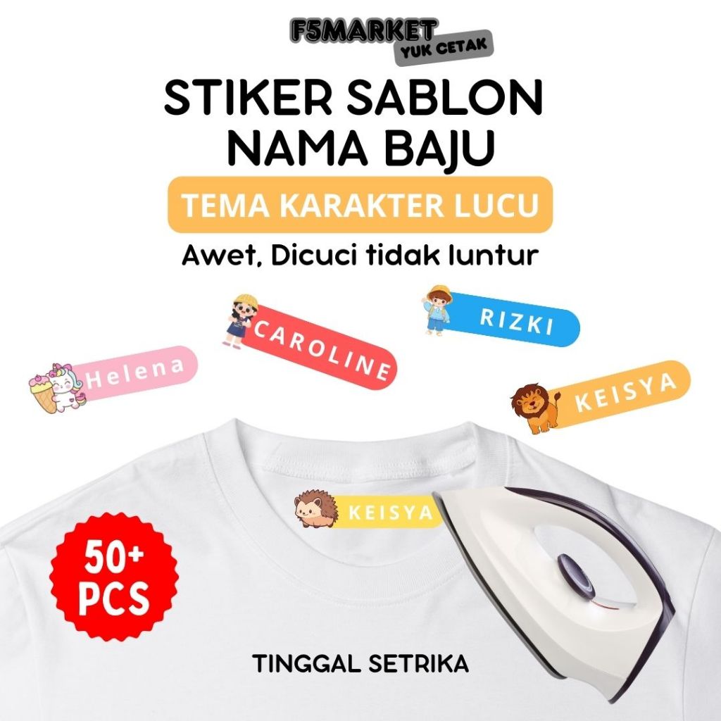

Stiker Sablon Label Nama Baju Stiker Custom Nama Label Printing Kain / Kaos Sablon Setrika Tema Karakter Lucu Gratis