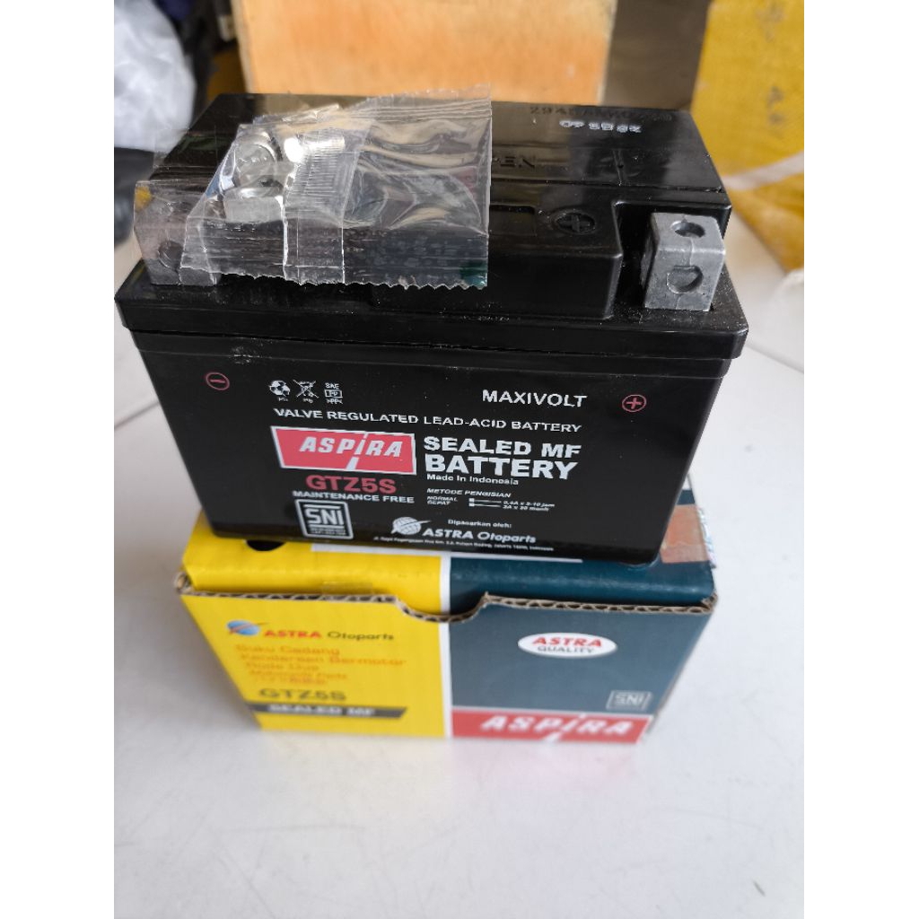 Aki Motor ASPIRA GTZ5S  untuk motor supra x 125 karbu dan injeksi, beat karbu dan injeksi, revo karb