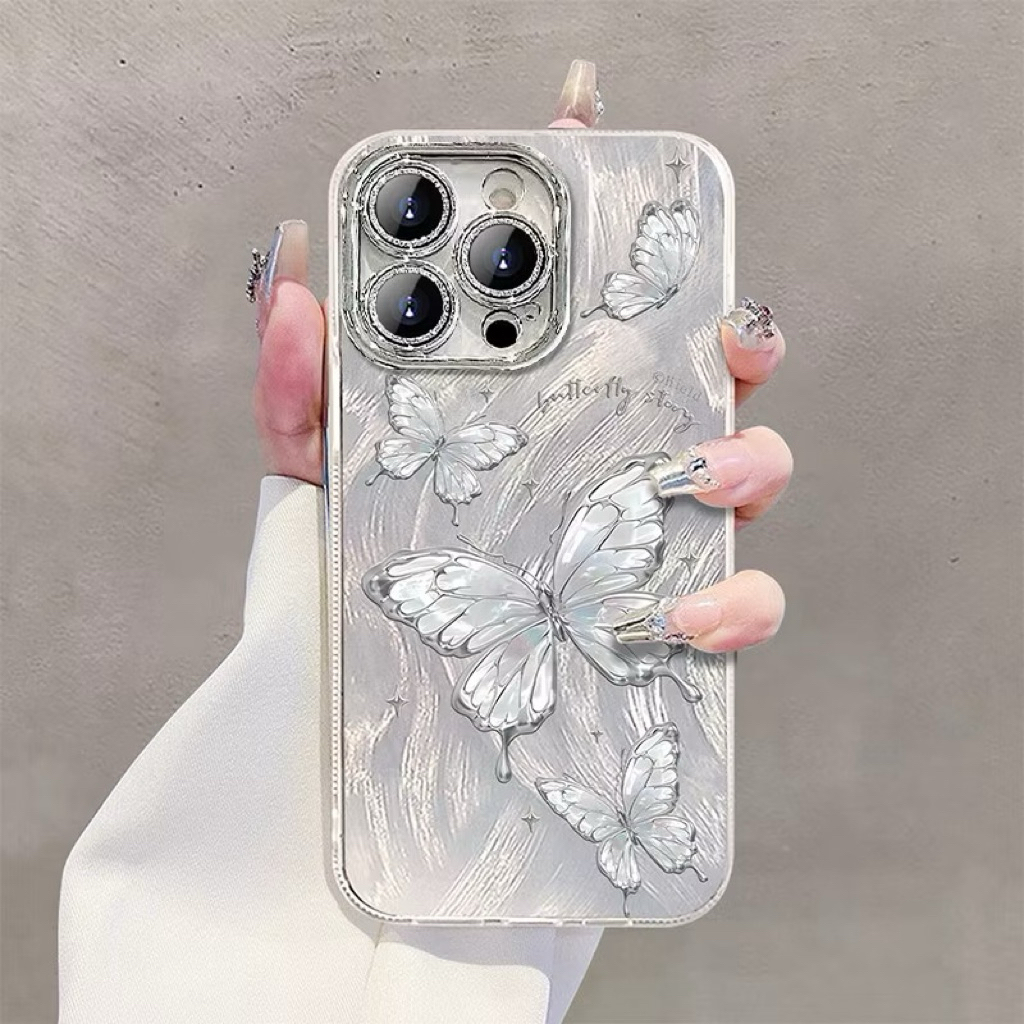 Butterfly soft case silver for iphone case aesthetic case lucu case korean style case iphone 11 12 1
