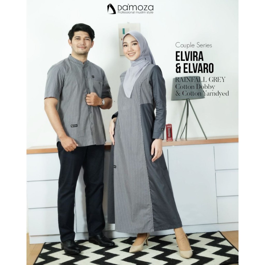 DAMOZA ELVIRA - ELVARO Rainfall Grey - Baju Couple Katun ORI DAMOZA