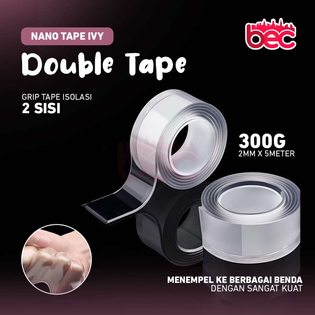

[BEC] [300g 2mm X 5 Meter] Double Tape Merk Nano Tape Ivy Grip Tape Isolasi 2 Sisi Solatip Tape
