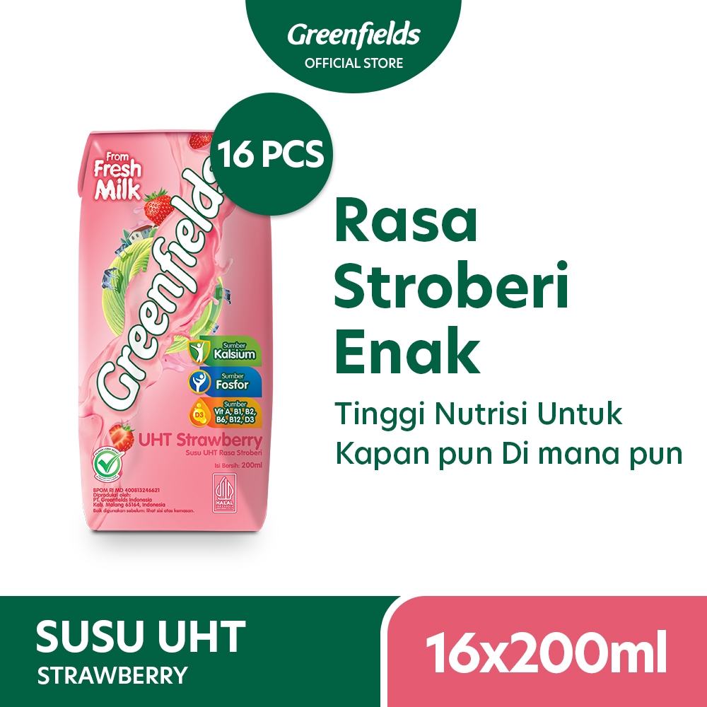 

[Bundling 16 Pcs] Susu Greenfields UHT Strawberry 200ml